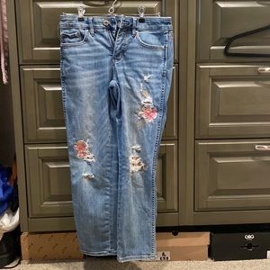 WHBM crop embroidery jeans